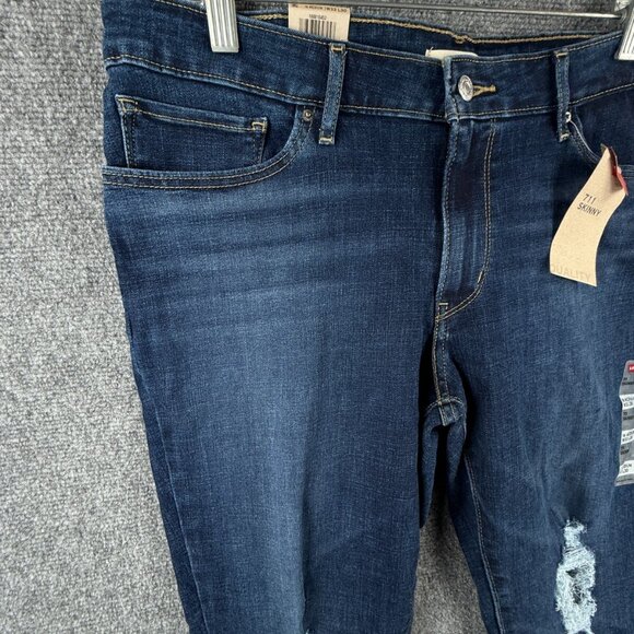 NWT Levis Womens Denim 711 Skinny Jeans W33 L30 16 Medium Mid Rise Distressed - Picture 2 of 16
